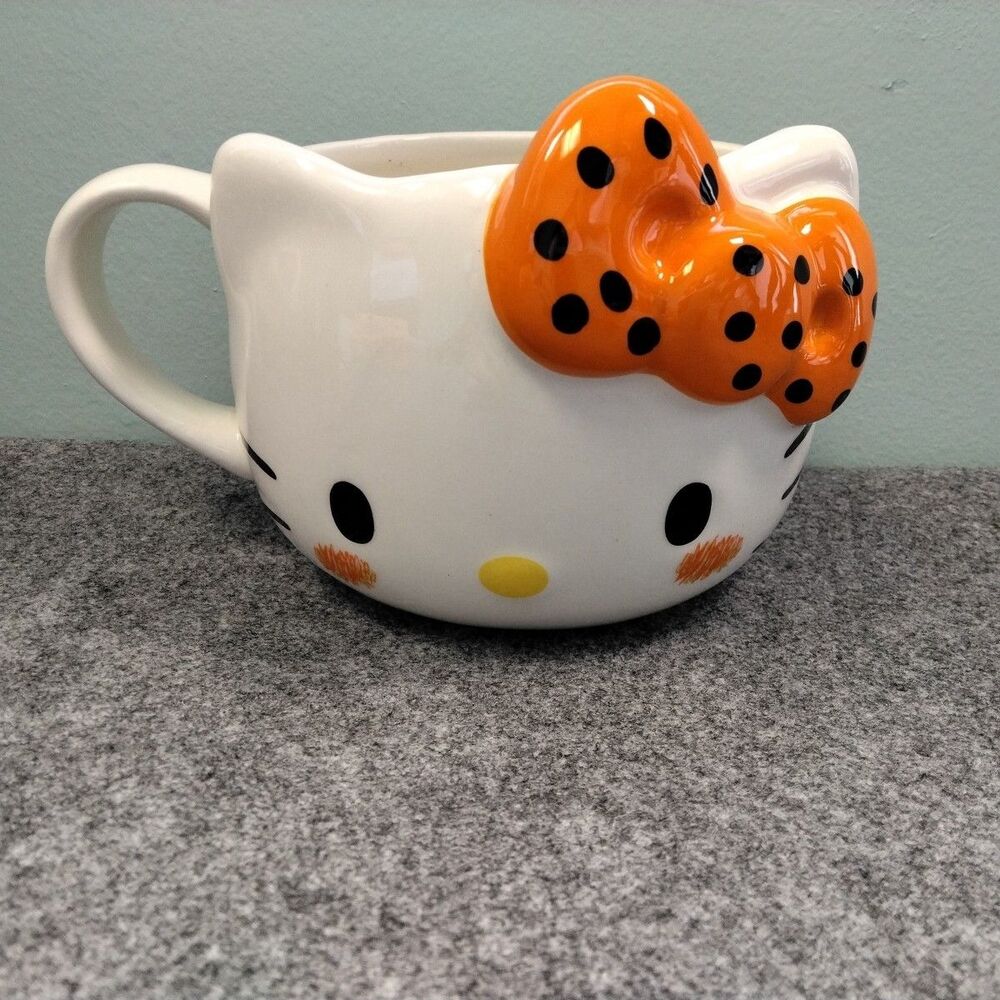 Halloween Hello Kitty 3D Figural Face/Head w/Orange Bow 20oz Ceramic Mug